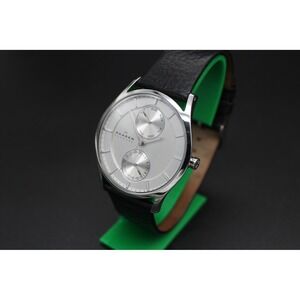 Skagen Holst SKW6065 Men's 40mm Quartz Day Date White Dial Black Leather Watch